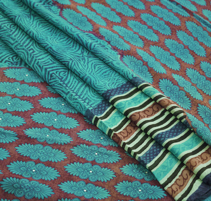 Indian Vintage Sari Purple & Blue 100% Pure Georgette Silk Printed Sarees 5Yd Craft Fabric Sewing Soft Sari Dress Making/Designing Quilting