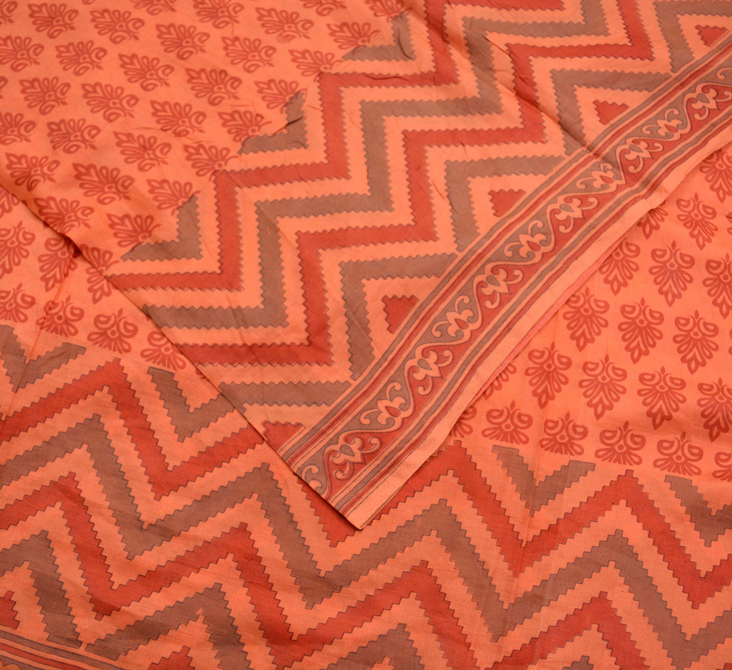 Indian Vintage Sari Peach 100% Pure Silk Printed Sarees 5yd Sewing Craft Fabric Soft Dress Designing for Crafting Quilting Upcycle Used