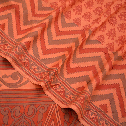 Indian Vintage Sari Peach 100% Pure Silk Printed Sarees 5yd Sewing Craft Fabric Soft Dress Designing for Crafting Quilting Upcycle Used