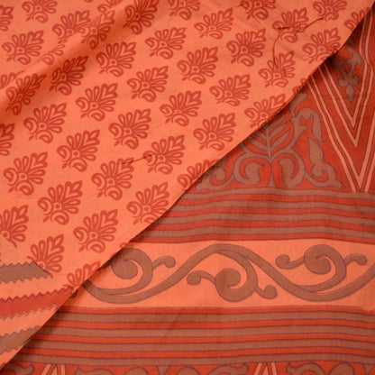 Indian Vintage Sari Peach 100% Pure Silk Printed Sarees 5yd Sewing Craft Fabric Soft Dress Designing for Crafting Quilting Upcycle Used