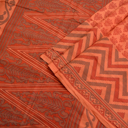 Indian Vintage Sari Peach 100% Pure Silk Printed Sarees 5yd Sewing Craft Fabric Soft Dress Designing for Crafting Quilting Upcycle Used