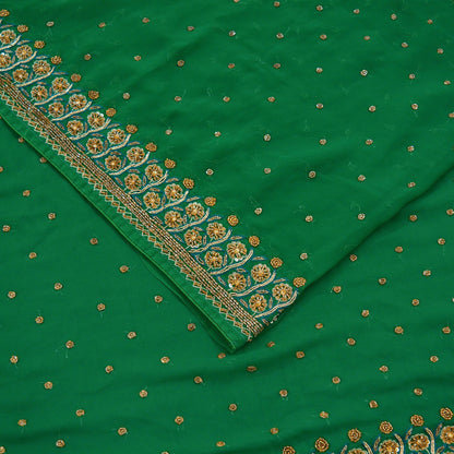 Indian Vintage Heavy Sari Green Georgette Hand Embroidered Sarees 6Yd Craft Fabric Sewing Ethnic Zardozi/Dabka Sequins Bollywood Sarees