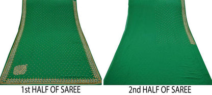 Indian Vintage Heavy Sari Green Georgette Hand Embroidered Sarees 6Yd Craft Fabric Sewing Ethnic Zardozi/Dabka Sequins Bollywood Sarees