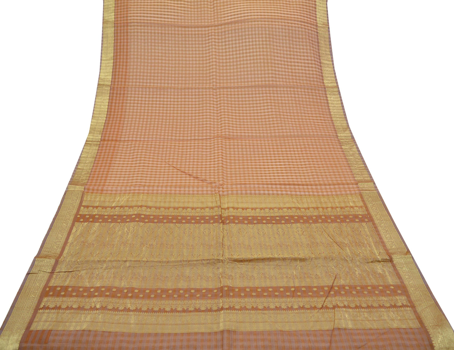 Indian Vintage Sari Brown Pure Organza Silk Hand Woven Sarees 5Yd Zari Border Ethnic Craft Fabric Bollywood Sarees Quilting Crafting Upcycle