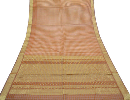 Indian Vintage Sari Brown Pure Organza Silk Hand Woven Sarees 5Yd Zari Border Ethnic Craft Fabric Bollywood Sarees Quilting Crafting Upcycle