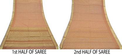Indian Vintage Sari Brown Pure Organza Silk Hand Woven Sarees 5Yd Zari Border Ethnic Craft Fabric Bollywood Sarees Quilting Crafting Upcycle
