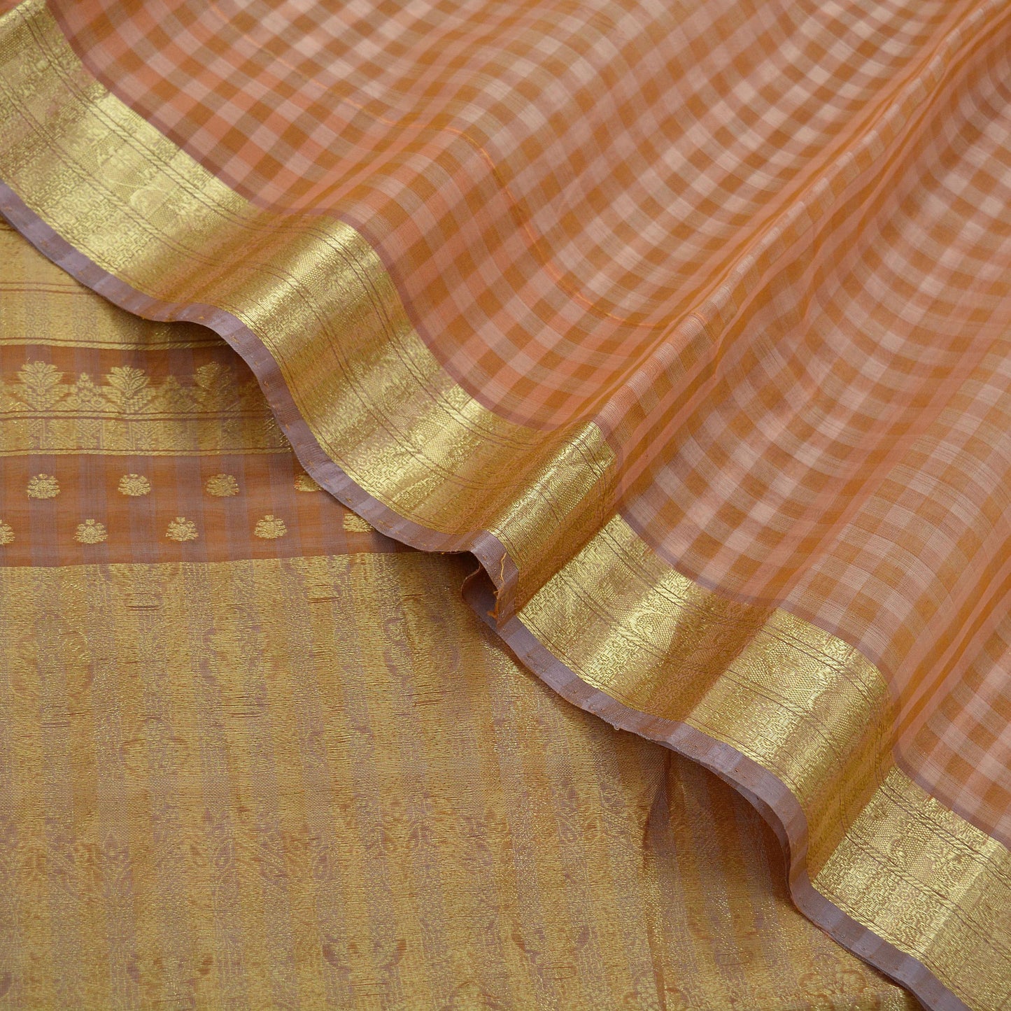 Indian Vintage Sari Brown Pure Organza Silk Hand Woven Sarees 5Yd Zari Border Ethnic Craft Fabric Bollywood Sarees Quilting Crafting Upcycle
