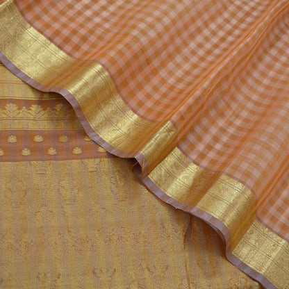 Indian Vintage Sari Brown Pure Organza Silk Hand Woven Sarees 5Yd Zari Border Ethnic Craft Fabric Bollywood Sarees Quilting Crafting Upcycle