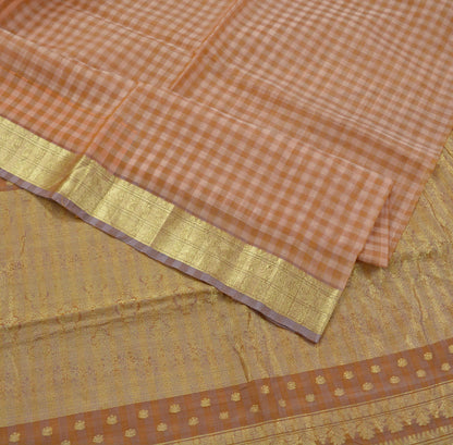 Indian Vintage Sari Brown Pure Organza Silk Hand Woven Sarees 5Yd Zari Border Ethnic Craft Fabric Bollywood Sarees Quilting Crafting Upcycle