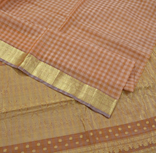 Indian Vintage Sari Brown Pure Organza Silk Hand Woven Sarees 5Yd Zari Border Ethnic Craft Fabric Bollywood Sarees Quilting Crafting Upcycle