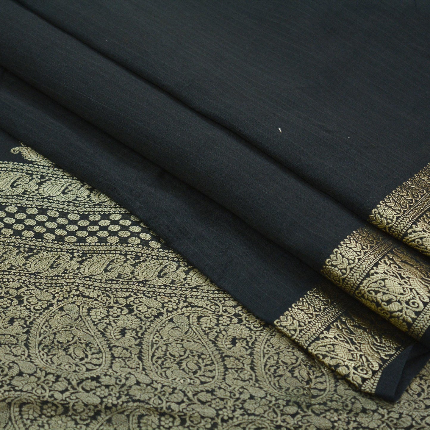 Indian Heavy Vintage Sari Black 100% Pure Silk Hand Woven Sarees 5Yd Zari Border Paisley Ethnic Bollywood sarees Wedding saree Crafting Used