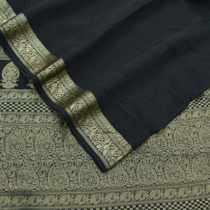 Indian Heavy Vintage Sari Black 100% Pure Silk Hand Woven Sarees 5Yd Zari Border Paisley Ethnic Bollywood sarees Wedding saree Crafting Used