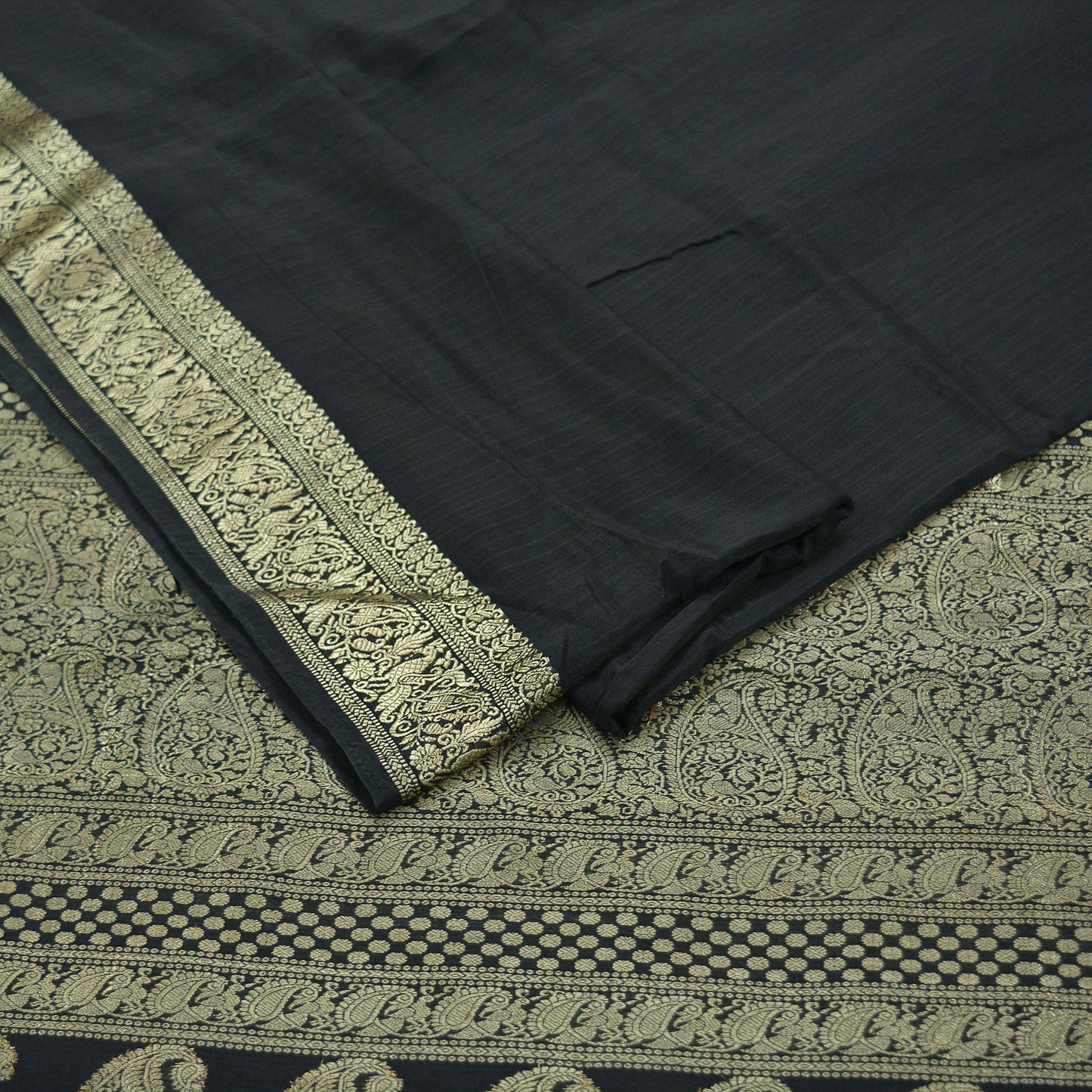 Indian Heavy Vintage Sari Black 100% Pure Silk Hand Woven Sarees 5Yd Zari Border Paisley Ethnic Bollywood sarees Wedding saree Crafting Used