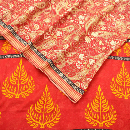Indian Vintage Sari Red Printed Saree 100% Pure Cotton 5Yd Craft Fabric Sewing Soft Sarong Wrap Boho Paisley Quilting Dress Making Crafting