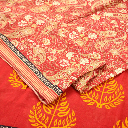 Indian Vintage Sari Red Printed Saree 100% Pure Cotton 5Yd Craft Fabric Sewing Soft Sarong Wrap Boho Paisley Quilting Dress Making Crafting