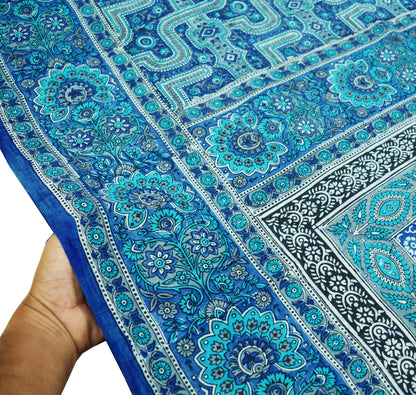 Indian Vintage Sari Blue & Gray 100% Pure Silk Printed Saree 5yd Sewing Craft Fabric Soft  DressMaking Wrap Quilting Wrapping Crafting