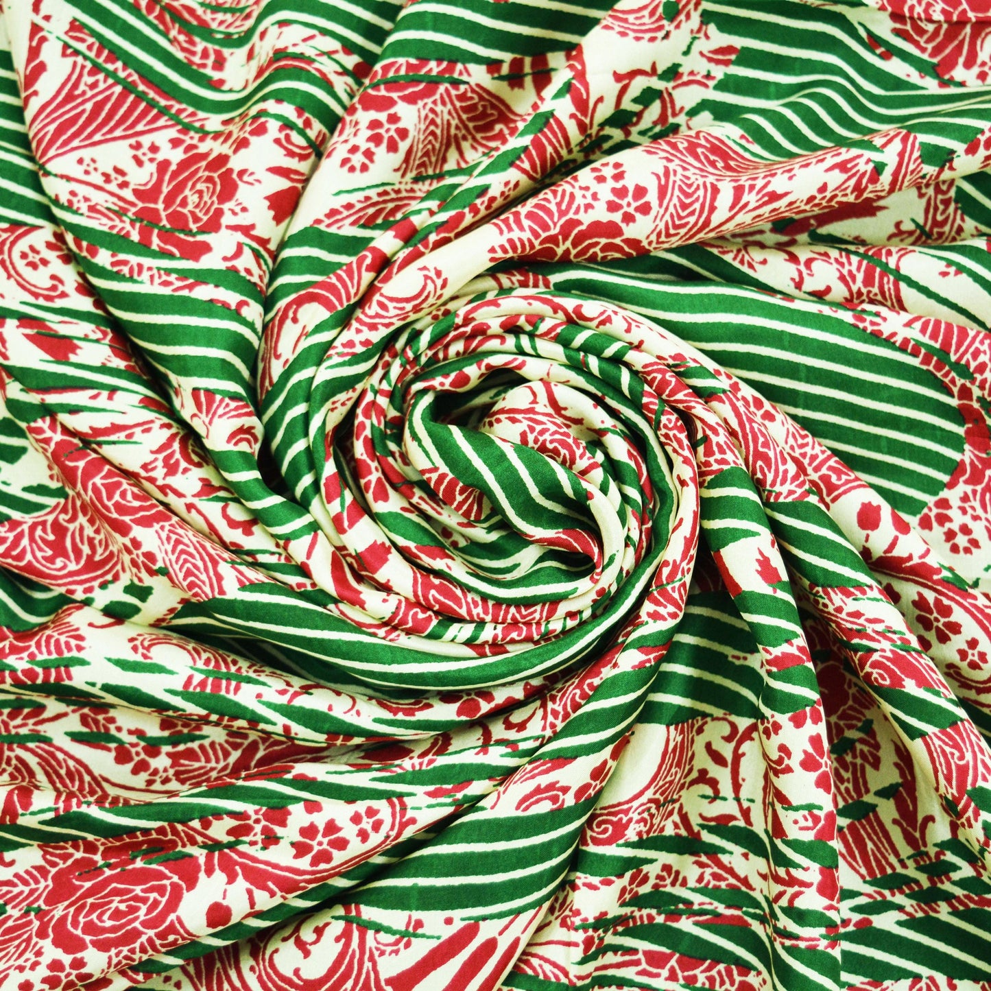 Indian Vintage Sari Ivory & Green Pure Silk Printed Saree 5yd Sewing Craft Fabric Soft DressMaking Abstract Quilting Crafting Used Upcycle