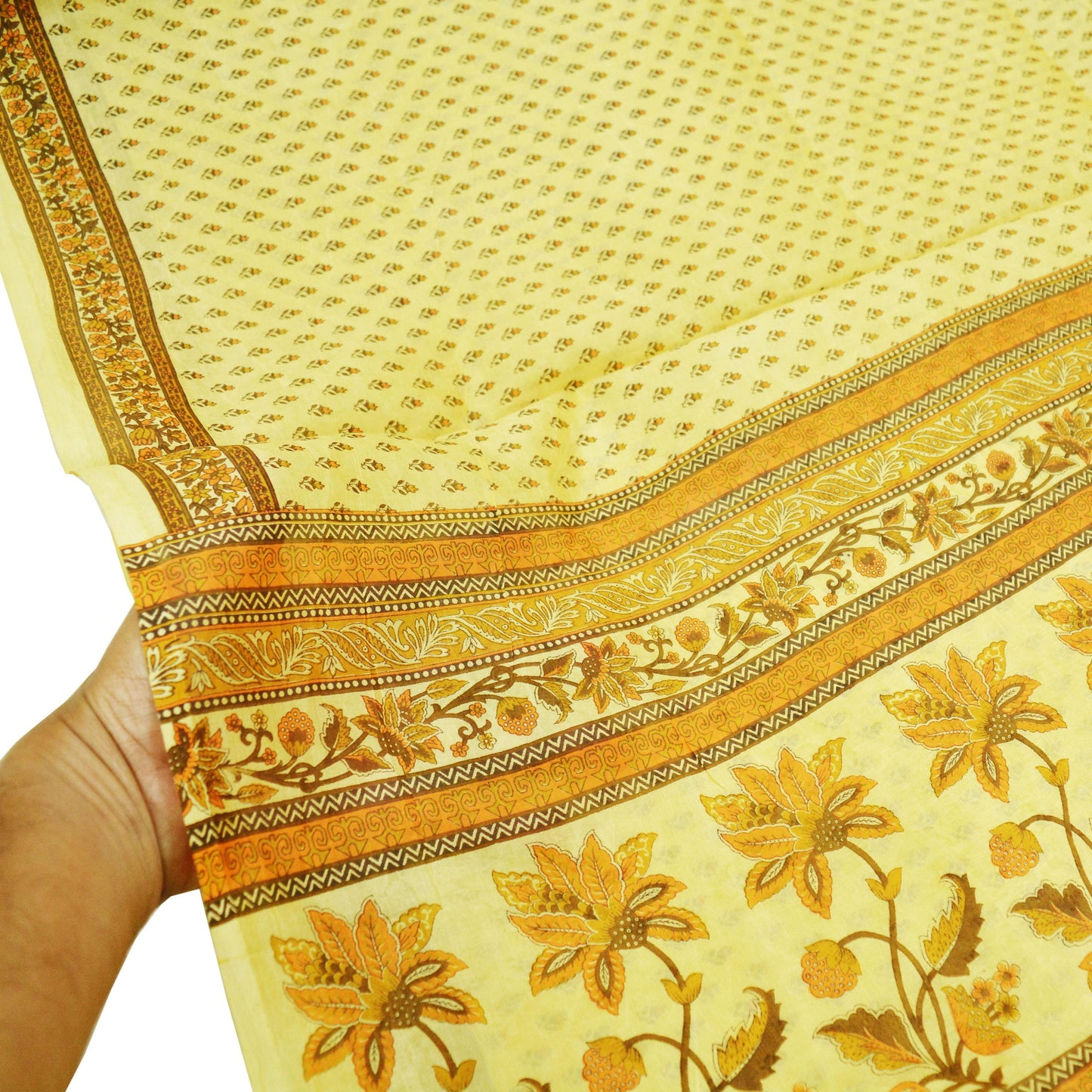 Indian Vintage Sari Beige 100% Pure Silk Printed Saree 5rd Sewing Craft Fabric DressMaking  Soft Floral