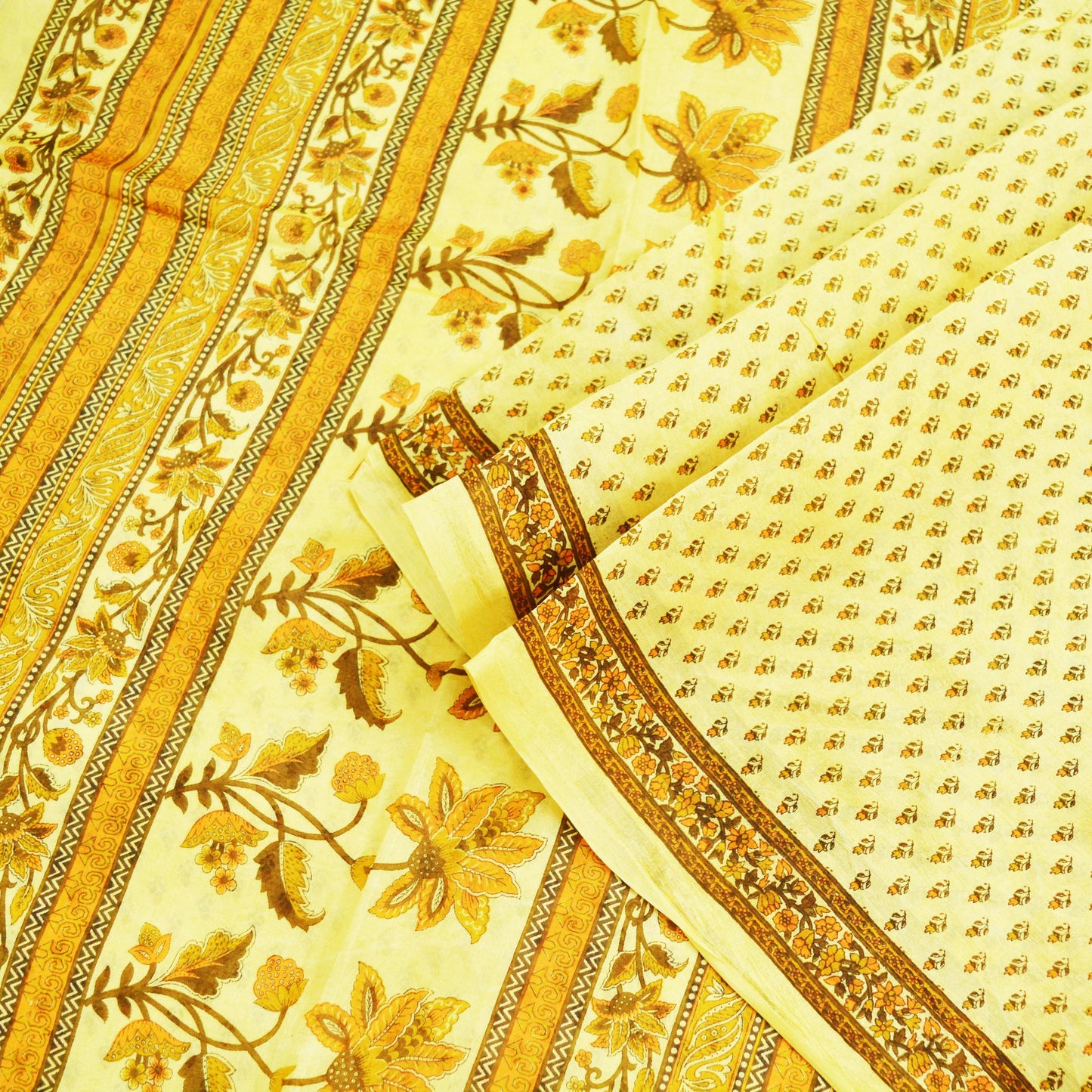Indian Vintage Sari Beige 100% Pure Silk Printed Saree 5rd Sewing Craft Fabric DressMaking  Soft Floral