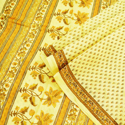 Indian Vintage Sari Beige 100% Pure Silk Printed Saree 5rd Sewing Craft Fabric DressMaking  Soft Floral