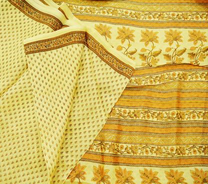 Indian Vintage Sari Beige 100% Pure Silk Printed Saree 5rd Sewing Craft Fabric DressMaking  Soft Floral