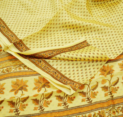 Indian Vintage Sari Beige 100% Pure Silk Printed Saree 5rd Sewing Craft Fabric DressMaking  Soft Floral