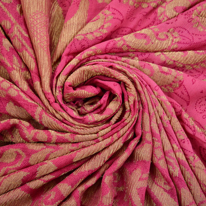 Indian Vintage Sari Pink Pure Georgette Silk Woven Block Printed Sarees 5Yd Craft Fabric Sewing Soft Dress Making Woven Zari Border Quilting