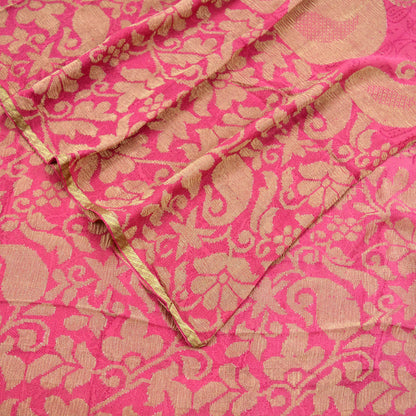 Indian Vintage Sari Pink Pure Georgette Silk Woven Block Printed Sarees 5Yd Craft Fabric Sewing Soft Dress Making Woven Zari Border Quilting