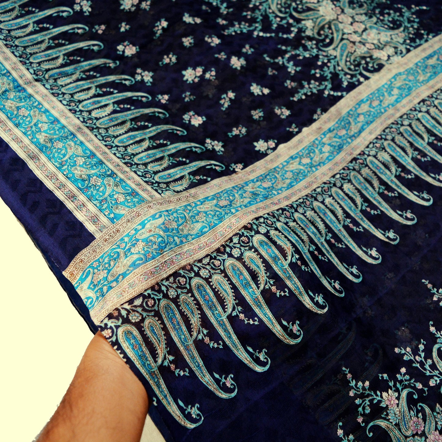 Indian Vintage Sari Deep Blue Pure Silk Printed Sarees 6yard Sewing Craft Fabric DressMaking Soft Floral