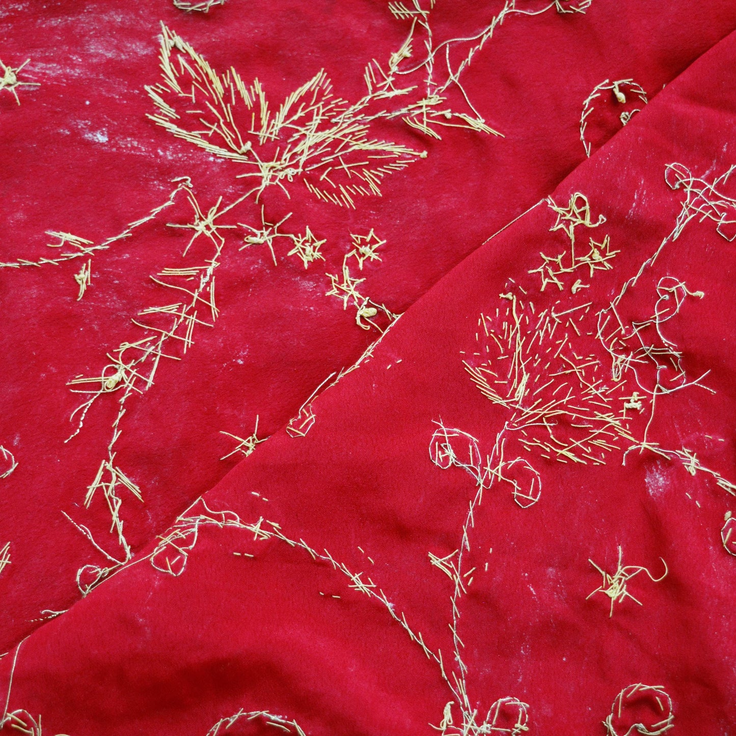 Indian Vintage Heavy Red Dupatta Moss Crepe Long Stole Hand Embroidered Scarf Zardozi/Dabka