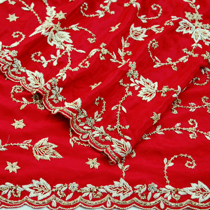 Indian Vintage Heavy Red Dupatta Moss Crepe Long Stole Hand Embroidered Scarf Zardozi/Dabka