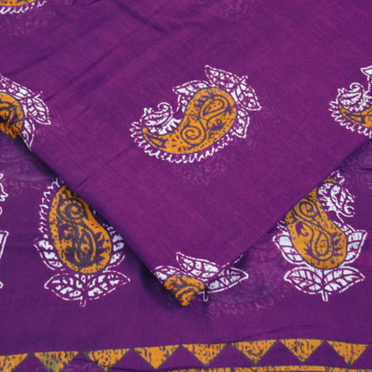 Indian Vintage Sari Purple Batik Printed 100% Pure Cotton Saree Craft Soft Fabric 5Yard Sewing Sarong Wrap Boho