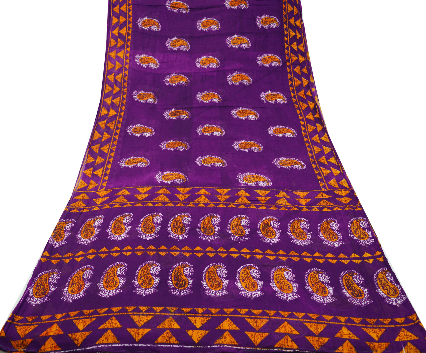 Indian Vintage Sari Purple Batik Printed 100% Pure Cotton Saree Craft Soft Fabric 5Yard Sewing Sarong Wrap Boho