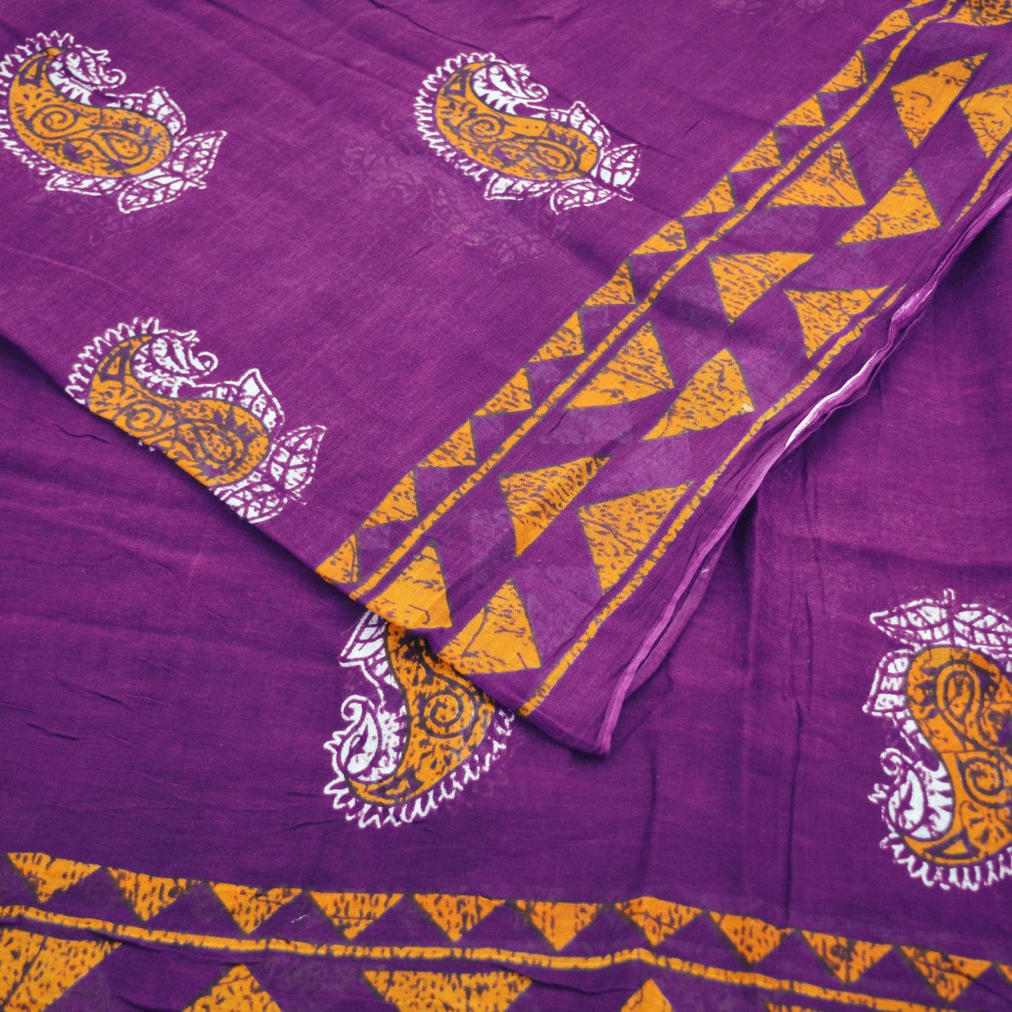 Indian Vintage Sari Purple Batik Printed 100% Pure Cotton Saree Craft Soft Fabric 5Yard Sewing Sarong Wrap Boho