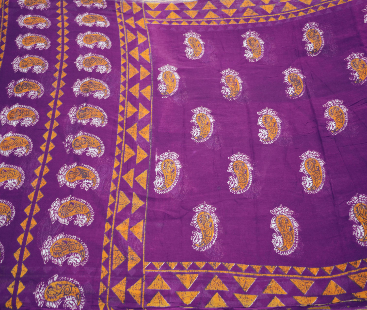 Indian Vintage Sari Purple Batik Printed 100% Pure Cotton Saree Craft Soft Fabric 5Yard Sewing Sarong Wrap Boho