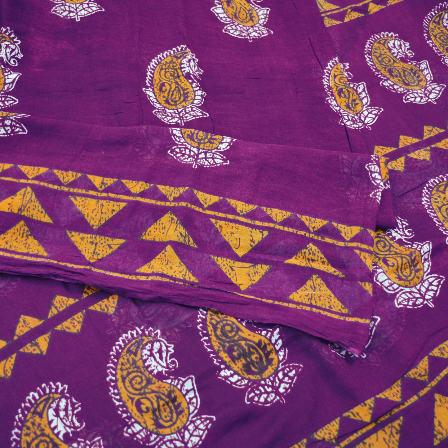 Indian Vintage Sari Purple Batik Printed 100% Pure Cotton Saree Craft Soft Fabric 5Yard Sewing Sarong Wrap Boho