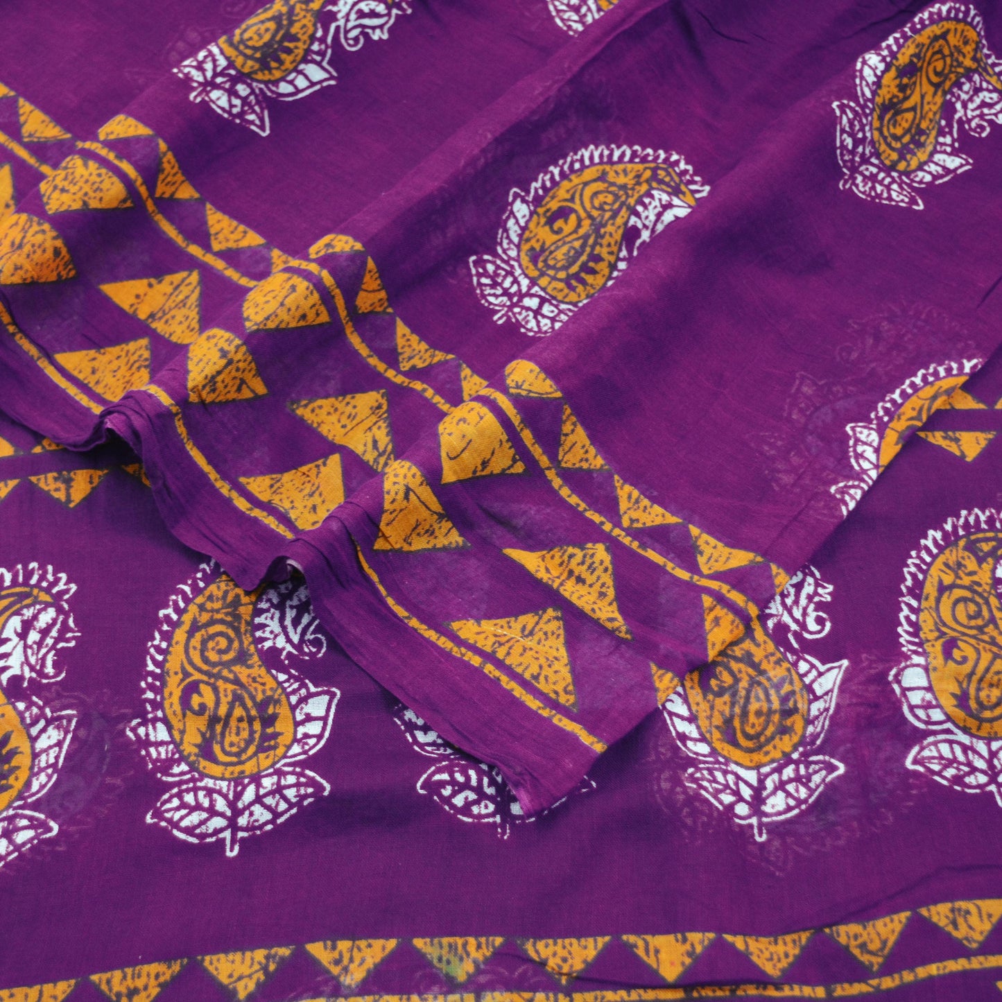 Indian Vintage Sari Purple Batik Printed 100% Pure Cotton Saree Craft Soft Fabric 5Yard Sewing Sarong Wrap Boho