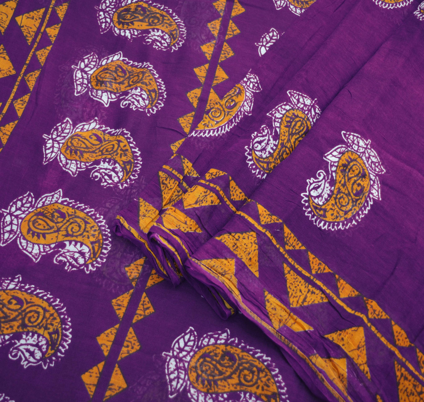 Indian Vintage Sari Purple Batik Printed 100% Pure Cotton Saree Craft Soft Fabric 5Yard Sewing Sarong Wrap Boho