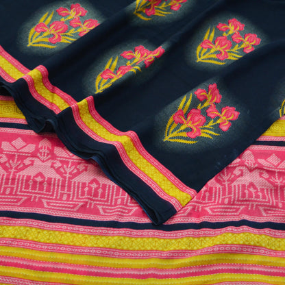 Indian Vintage Sari Pink & Black Printed 100% Pure Cotton Saree Craft Soft Fabric 5Yard Sewing Sarong Wrap Boho Paisley