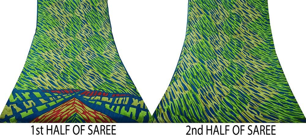 Women Vintage Sari Blue Pure Georgette Silk Printed Saree Craft Fabric Sewing 5Yard Soft Light Dress Making Abstract Design