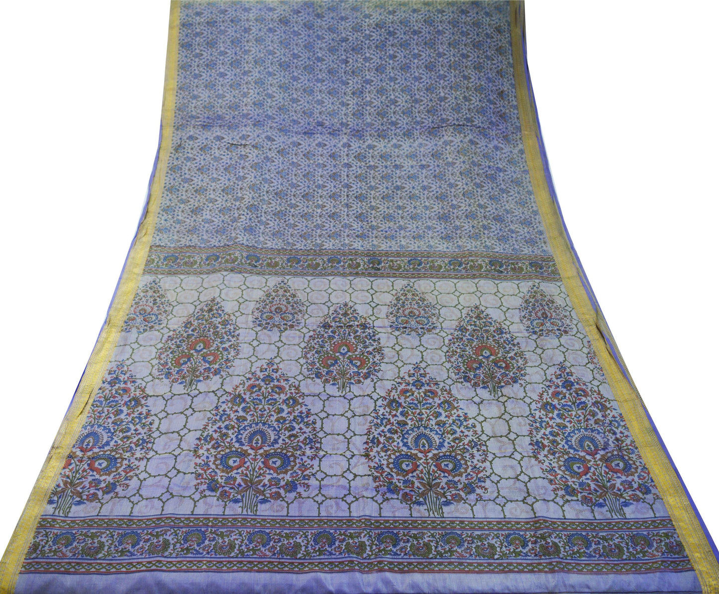 Indian Vintage Sari Purple Pure Silk Printed Saree 5yd Sewing Quilting Craft Fabric DressMaking Soft Zari Used Upcycle