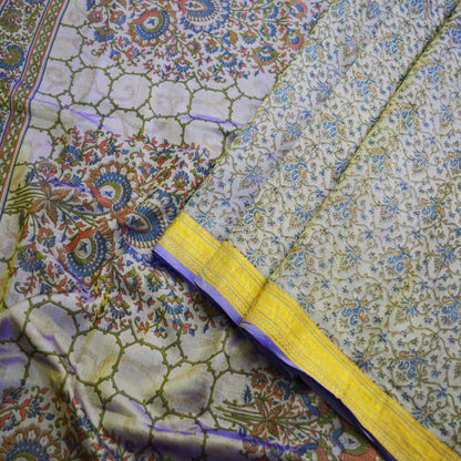 Indian Vintage Sari Purple Pure Silk Printed Saree 5yd Sewing Quilting Craft Fabric DressMaking Soft Zari Used Upcycle