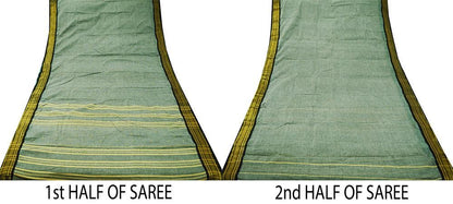Vintage Sari Gray Pure Cotton Hand Woven Saree Golden Zari 5Yard Soft Floral Golden Zari