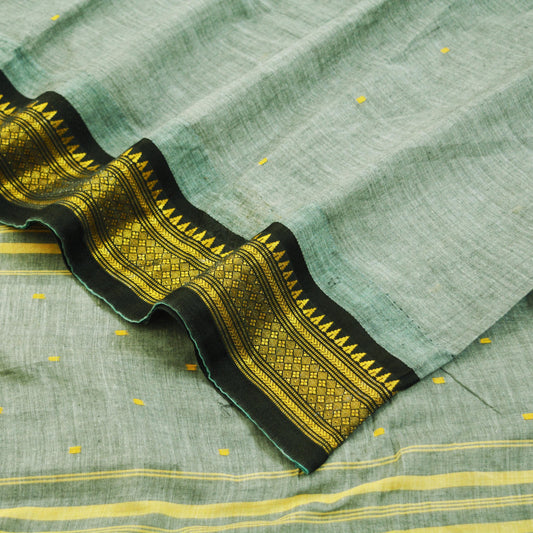 Vintage Sari Gray Pure Cotton Hand Woven Saree Golden Zari 5Yard Soft Floral Golden Zari
