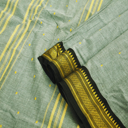 Vintage Sari Gray Pure Cotton Hand Woven Saree Golden Zari 5Yard Soft Floral Golden Zari
