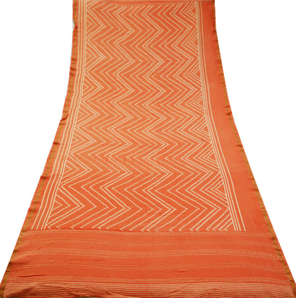 Indian Vintage Orange Dupatta Long Stole Kantha Printed Pure Chanderi Silk Indian Scarves Veil Golden Zari Soft Paisley Design