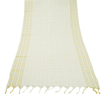 Indian Vintage off-White Dupatta Long Stole Woven Pure Cotton Indian Scarves Veil Golden Zari Soft Fringes