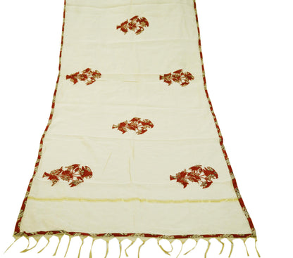 Indian Beige Vintage Dupatta Long Stole Hand Woven Blend Cotton Indian Scarf Veil Soft Floral