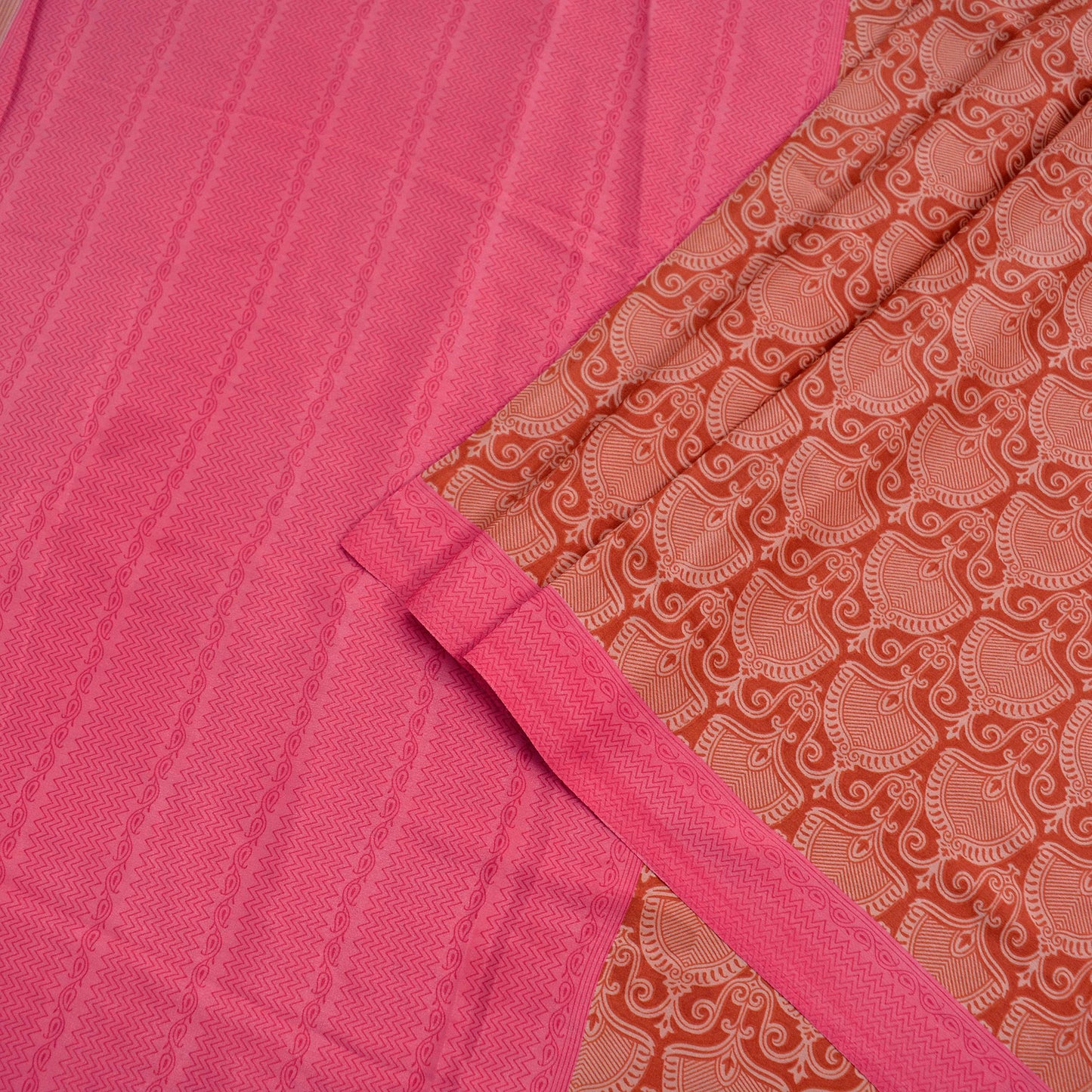 Indian Vintage Sari Orange & Pink Moss Crepe Printed Sarees 5yd Craft Fabric Sewing Floral Soft Dressmaking Quilting Crafting Upcycle Used