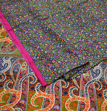 Indian Vintage Sari Pink & Blue 100% Pure Silk Printed Sarees Craft Fabric 5yd Sewing Soft Floral DressMaking Quilting Crafting Upcycle